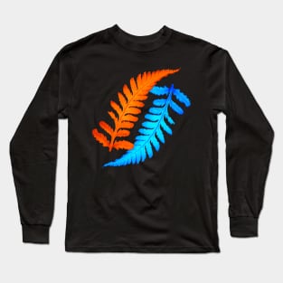 Electric Blue and Fiery Orange Japanese Painted Ferns Long Sleeve T-Shirt